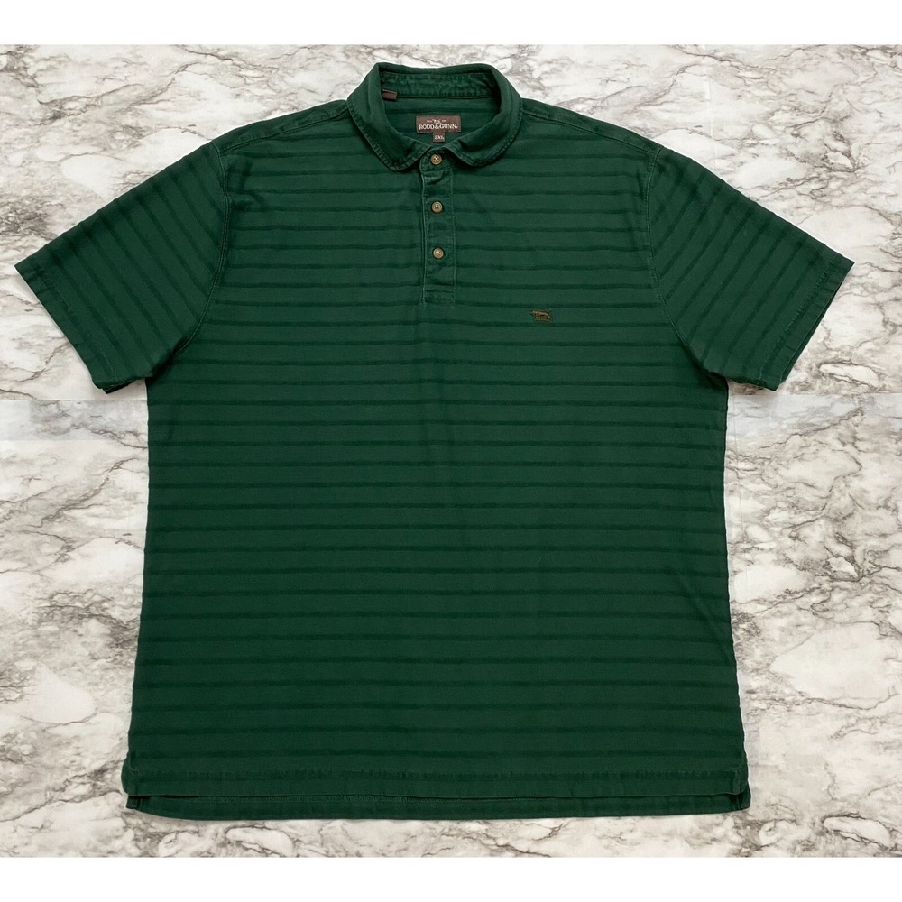 Rodd & Gunn Mens Polo Shirt Size 2XL Green Striped Short Sleeve‎ Emb Logo